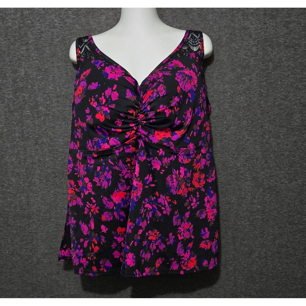Swimsuits for All Tankini Swim Top Womens 42F Floral UPF 50 Crochet Underwire
